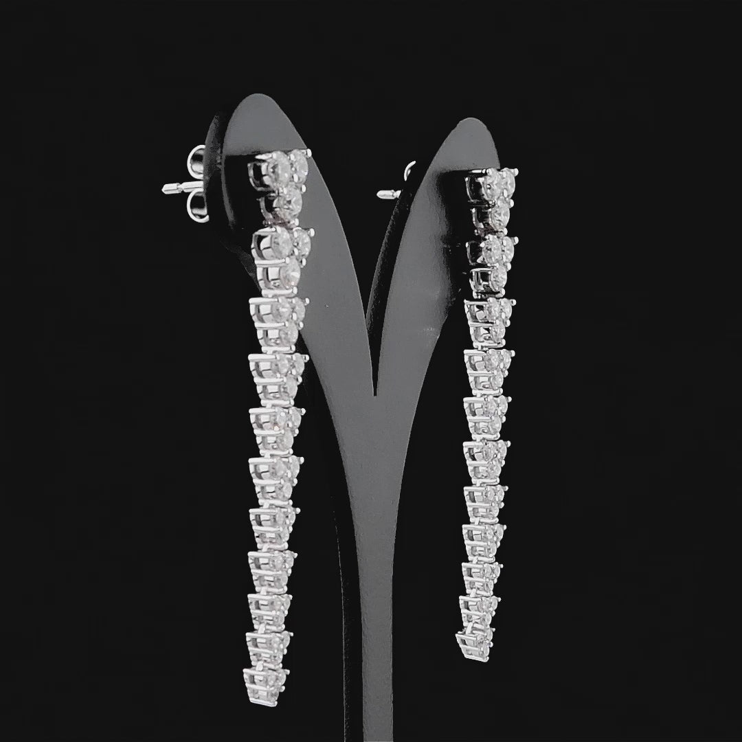 Zarif yuvarlak kesim pırlanta detaylı uzun küpe, sertifikalı pırlanta tasarım küpe ücretsiz hızlı kargo avantajıyla