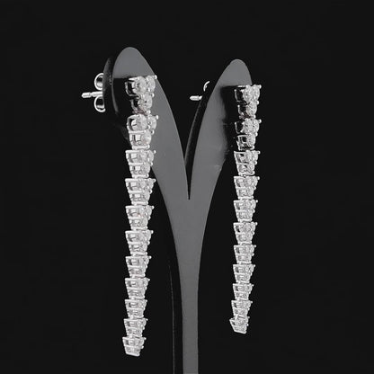 Zarif yuvarlak kesim pırlanta detaylı uzun küpe, sertifikalı pırlanta tasarım küpe ücretsiz hızlı kargo avantajıyla