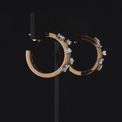 "Rose altın pırlanta halka küpe, 1,30 karat damla kesim pırlanta detaylı özel tasarım sallantılı küpe, modern tasarım pırlanta küpe ve zarif hediye seçeneği"